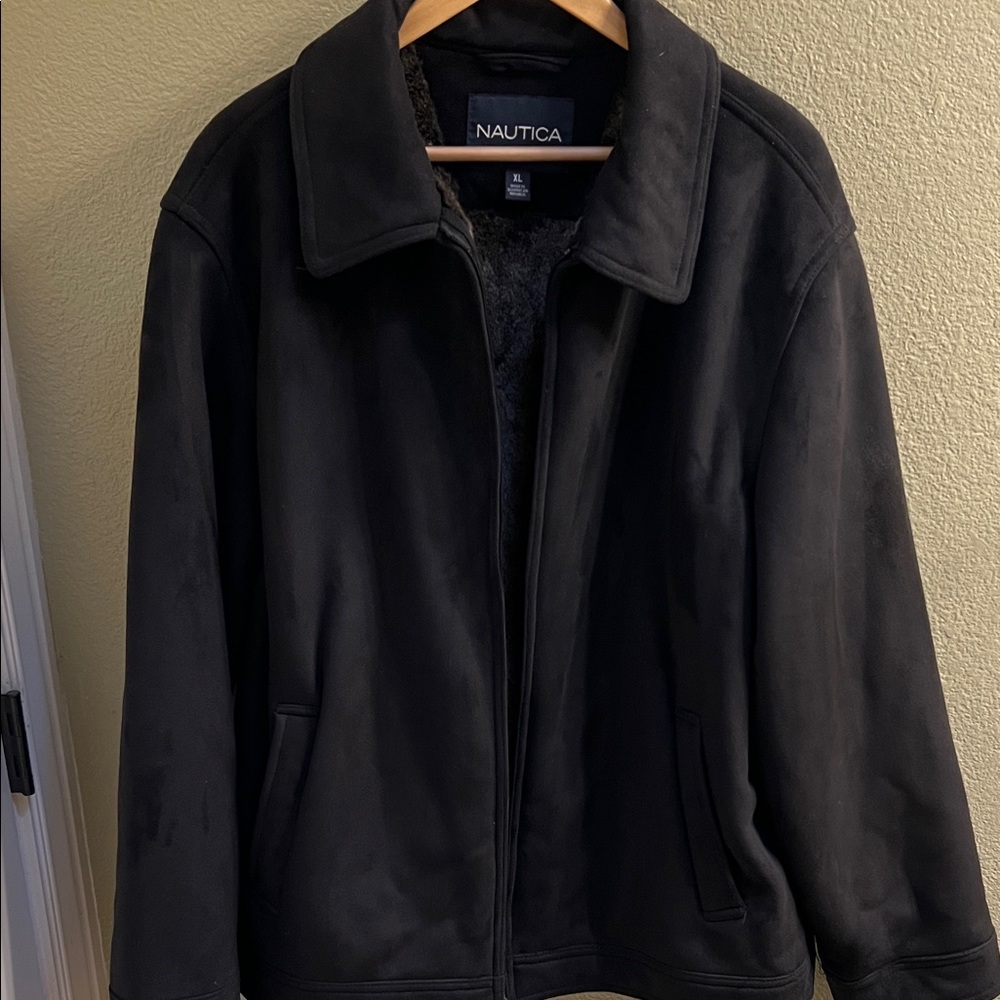 Nautica Faux-Suede Black Jacket with Faux Fur Lining
